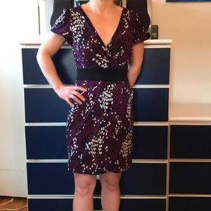 Like new Laundry purple, white and black dress.